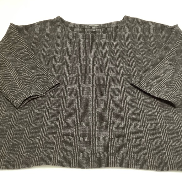 Eileen Fisher size L check print 3/4 sleeve scoop neck blouse (W451) - Picture 4 of 14